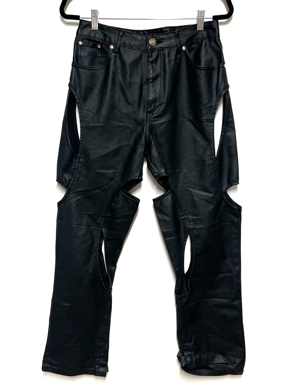 Maniere de Voir Black Waxy Cotton Boyfriend Cut out Jeans Sz 10 - Picture 3 of 7
